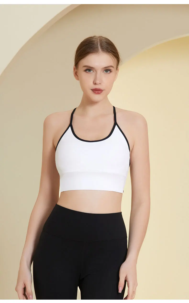 

Spring and Summer Fashion Fitness Suit Women's Color Contrast Cross Beautiful Back Bra Net Red Yoga Sports Pants Two-Piece Set