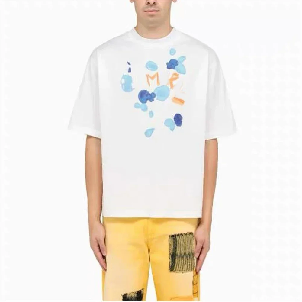 

2024 New marny watercolor fun graffiti contrasting letter print short sleeved round neck T-shirt