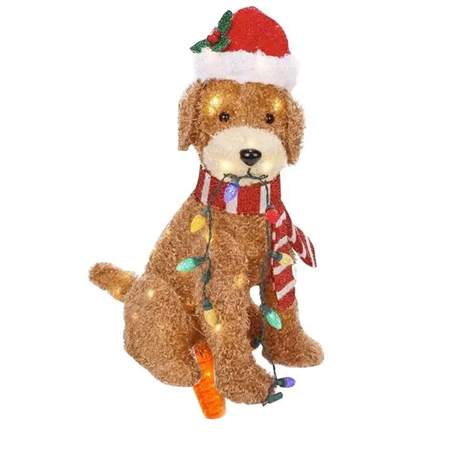 Goldendoodle Holiday Karácsony Led Light Up Fluffy Doodle Dog Dekoráció Könnyű Húrral A Kültéri Udvar Kerti Dekorációhoz