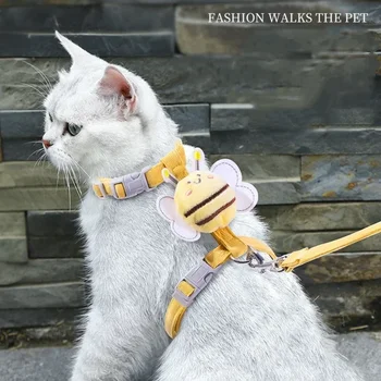 Cat Harness Leash Collar Set Adjustable Cartoon Bee Double Layer Dog Harness Small Medium Pet Collar Leash Outdoor Walking 1
