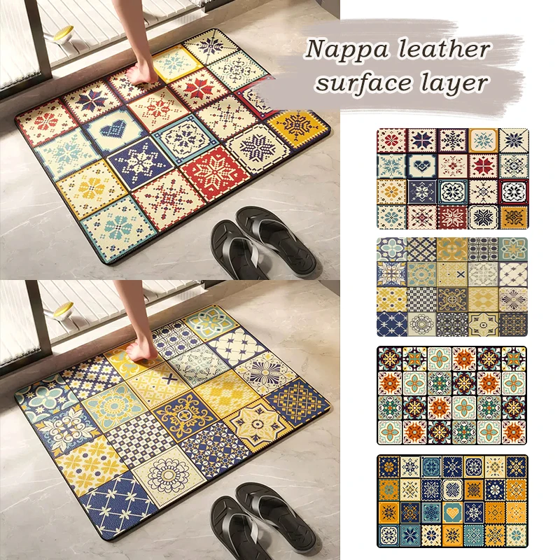 

Retro Bathroom Mat Non-slip Bath Rug Carpet Absorbent Doormat Toilet Shower Foot Pad Kitchen Mats Home Decor Tapis Tapete 러그