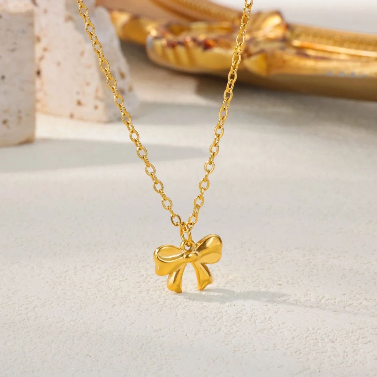 Bowknot Pendant Necklace 18K Gold Plated Stainless Steel