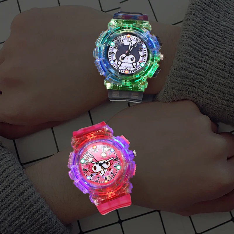 

Sanrio Anime Luminous Led Watch Kawaii Cinnamoroll Kuromi My Melody Cartoon Cute Students Glowing Toys Kids Pointer Watches