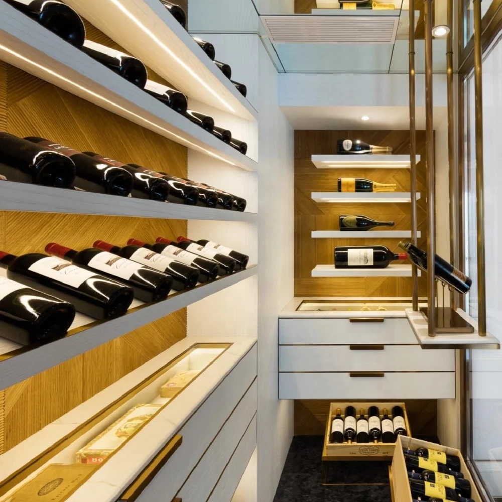 Whitewood Walk-in Wine Rack with Drawers, Modern Minimalist Color Display Cabinet, Wine Storage Room Cellar