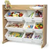 Toy Storage Organizer with Top Shelf and 9 Removable Bins, Natural/White Bookshelf 4