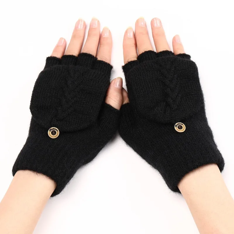 1Pair Knitted Fingerless Flip Gloves Winter Warm Flexible Touchscreen Gloves for Men Women Unisex Exposed Finger Mittens Glove