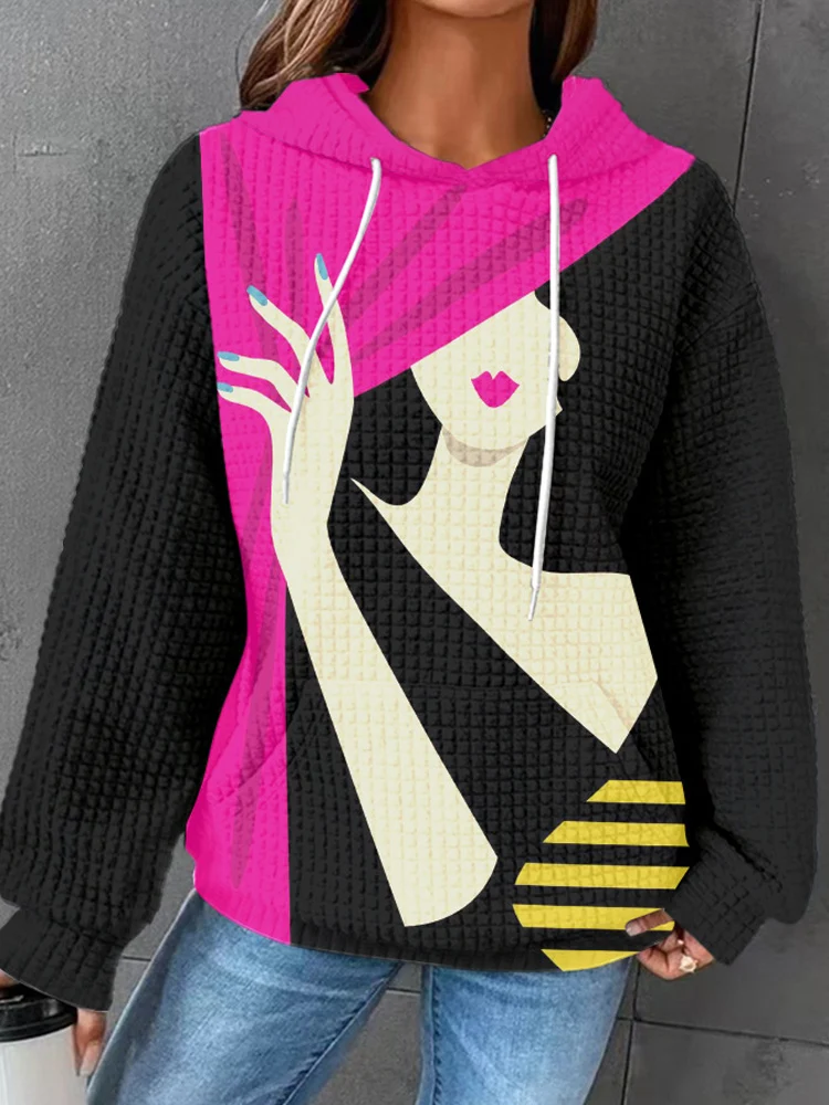 Waffle Vintage Y2k Clothes Hoodie Korean Fashion Hooded Sweatshirts Long Sleeve Tops Hoodie Oversize 2023 New