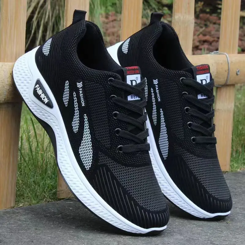Casual Flats Sneaker Shoe Male Lightweight Knitting Breathable Thick Bottom Anti-slip Shoes Summer Mens Lace Up Walking Shoes 5