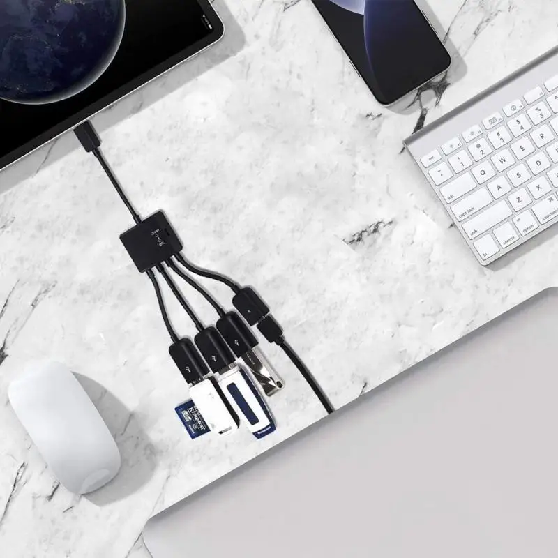 

4 Port Micro USB 2.0 HUB 4-IN-1 OTG Hub Power Adapter Cable For Android Phone Tablet PC