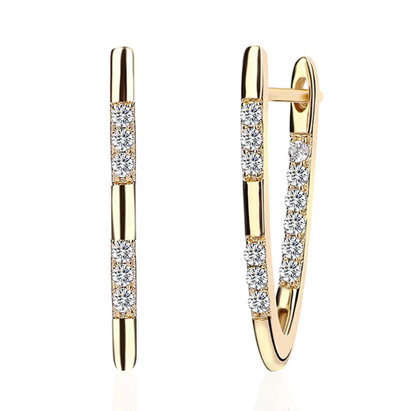 

925 Sterling Silver Gold Color Cubic Zirconia Hoop Earrings For Women Fashion Jewelry Gifts