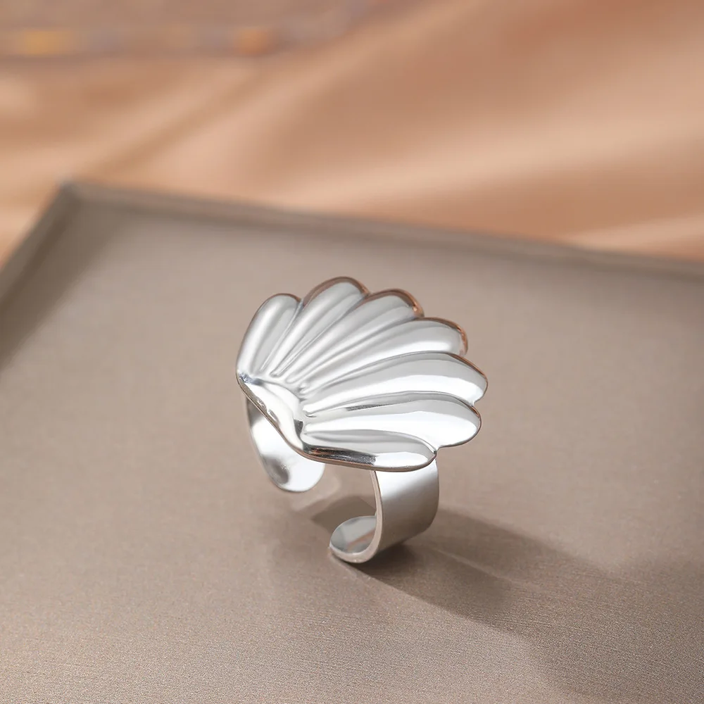 Vintage Stainless Steel Scallop Rings for Women Men Classic Ocean Starfish Shell Open Rings Aesthetic Jewelry Summer Beach Gift 4