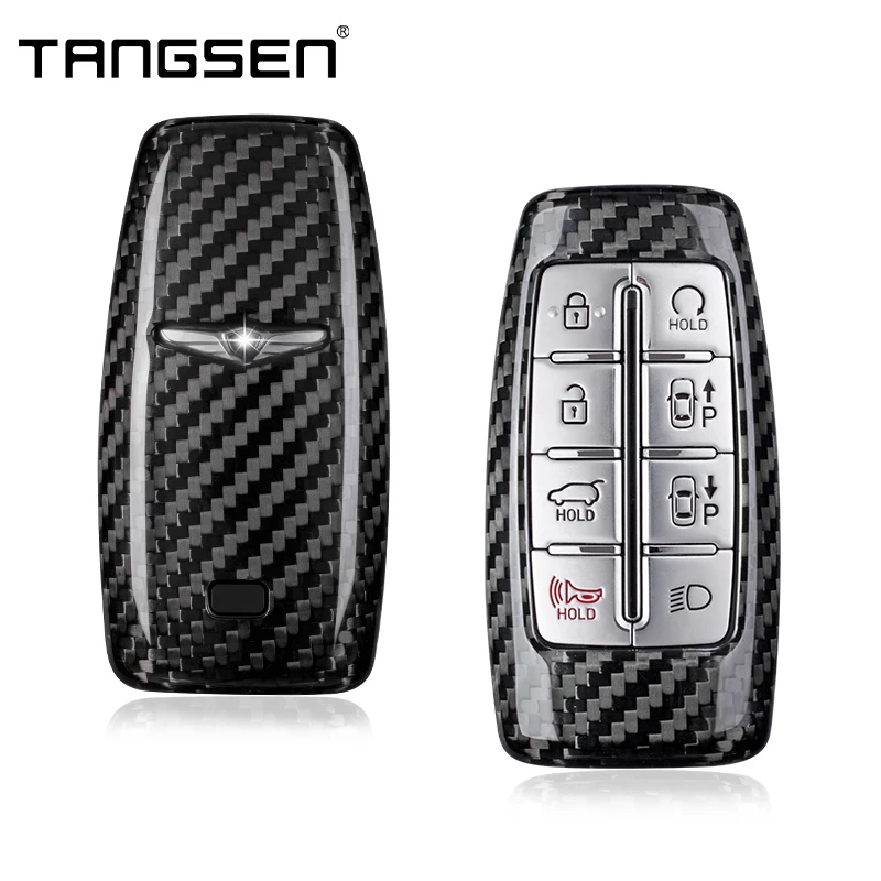 Carbon Fiber Car Key Case Cover Compatible for Genesis G70 G80 G90 GV70 GV80 GV90 Smart Remote Shell Auto key case,key case cover,car key shell,car key chain