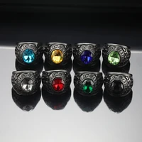 Punk Multicolor Gemstone Rings for Men Women Hip Hop Double Headed Eagle Stainless Steel Ring Fashion Charm Jewelry Wholesale 1