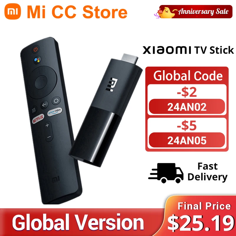 Global Version Xiaomi Mi TV Stick Android TV 9.0 HDR 1080P 1GB RAM 8GB ROM Portable Mini TV Dongle Wifi Google Assistant