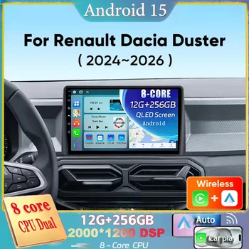 Para Renault Dacia Duster 2024 2025 2026 Android 15 navegación Radio de coche reproductor Multimedia estéreo Carplay Auto 2K QLED GPS 4G 1