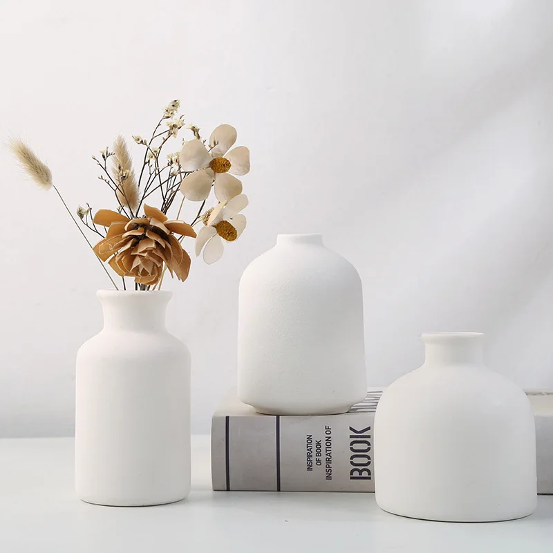 

3Pcs/set White Ceramics Vase Ins Ceramic Flower Vase Home Decoration Accessories Dry Flower Bottle Table Decor Vase En Ceramique