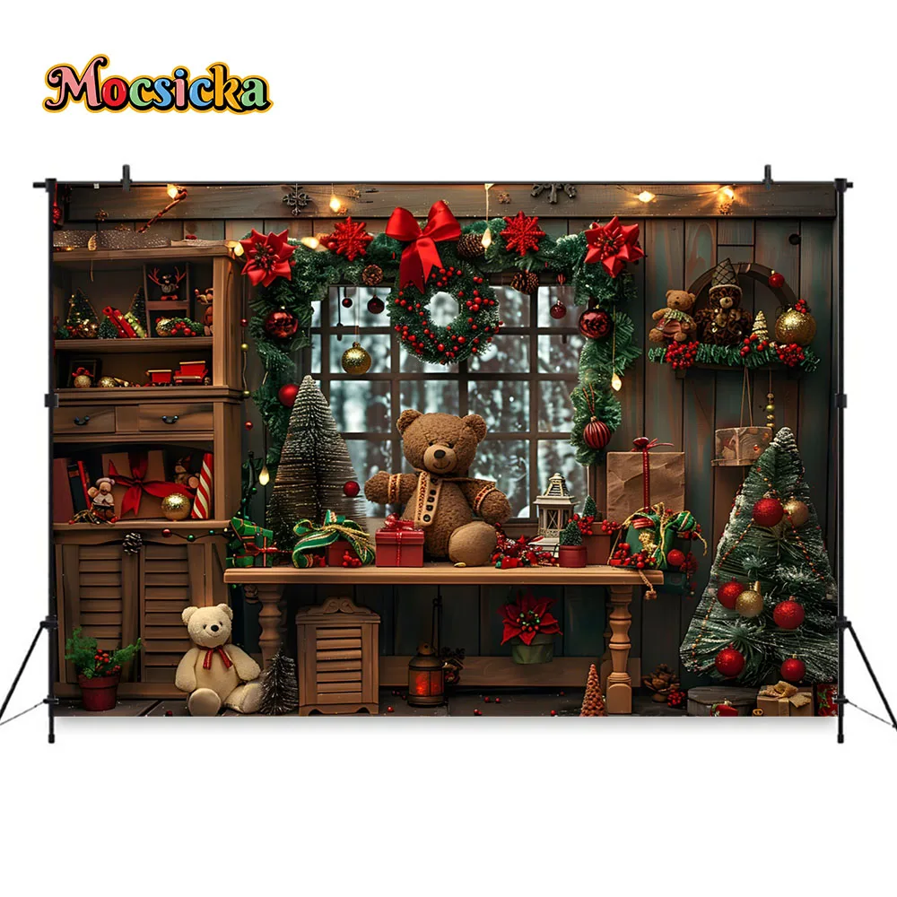 MEHOFOND Sfondo Fotografico Natalizio 2,4x1,8 M – Babbo Natale Con Finestra E Corona – Tessuto In Poliestere