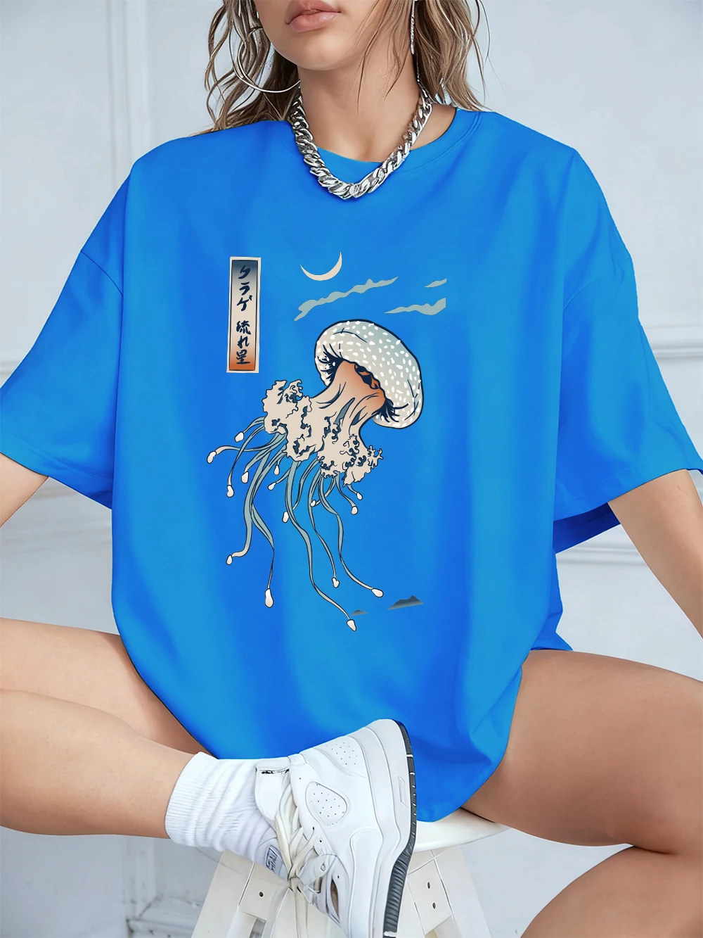 Harajuku Jellyfish Print Women's Cotton Tee - Soft, Loose-Fit Summer Top