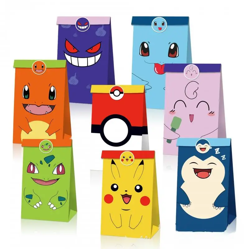 Pokemon Halloween Candy Gift Box Anime Pikachu Sacchetto Di Carta Kraft Jigglypuff Candy Party Kraft Paper Bag Sticker Cute Kawaii Child