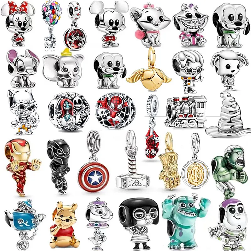 디즈니 마블 2024 오리지널 매력적인 비즈 핏 판도라 팔찌, 여성용 925 실버 펜던트 비즈, DIY 쥬얼리, 핫 세일 선물 