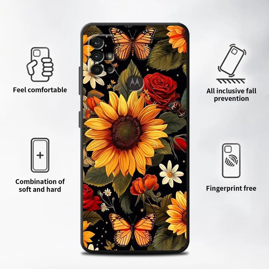 Sunflower Pattern Black Phone Case