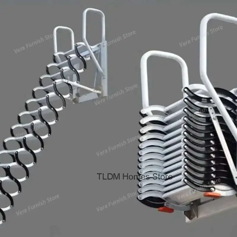 공간 절약형 다락방 텔레스코픽 계단 카본 스틸 리프트 사다리 가정용 실내외 벽걸이 접이식 사다리