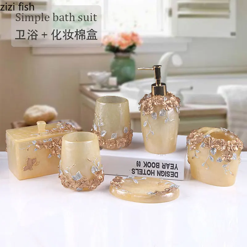 Fashion Bathroom Supplies Resin Five-piece Washbasin European Bathroom Supplies Toothpaste Storage Box Tissue Box bathroom accessories