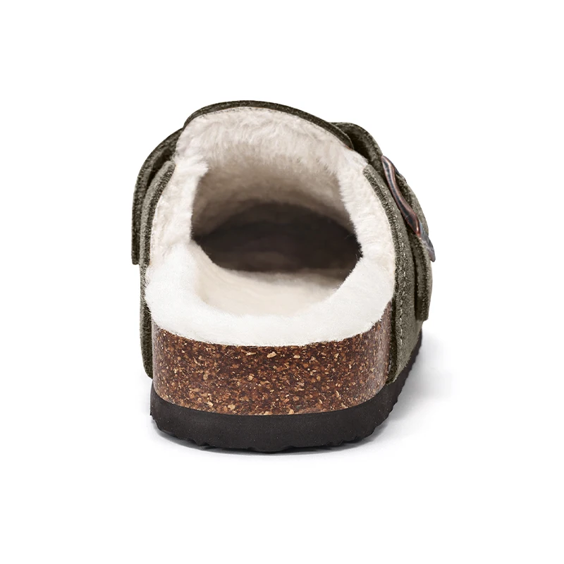 Comwarm Plush Lined Clogs Women Cork Footbed Fur Mules Men Warm Furry Slides House Sllippers Outdoor Winter Fuzzy Cork Slippers
