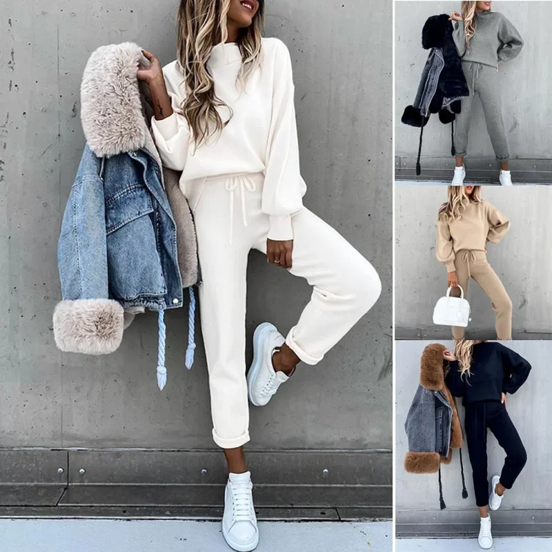 Winter Autumn Knitted Set TwoPiece Set Tracksuit Women Velvet Oversize Ropa De Chandal Mujer Invierno Casual Jogging Female Suit