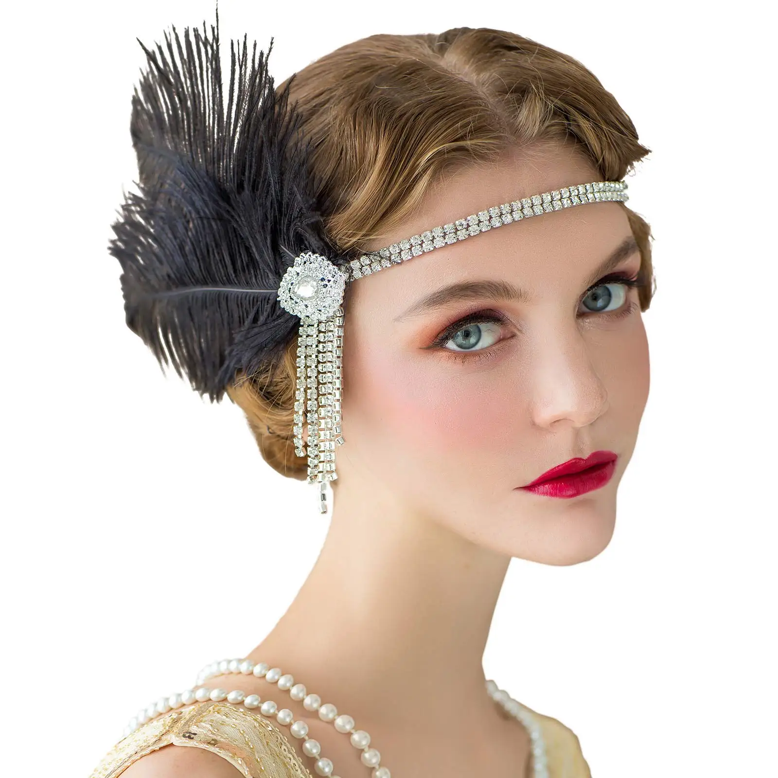 

Flapper Headbands Womens 1920s Headpiece Great Gatsby Inspired Feather Cocktail Party Rhinestone Hair Accessories