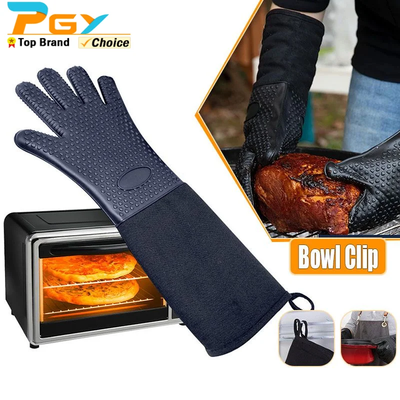 Extra Long Professional Silicone Oven Mitts Gloves with Quilted Liner Durable Heat Resistant Grill Oven Gloves Baking Tools silicone oven mitts kitchen gloves silicone oven gloves