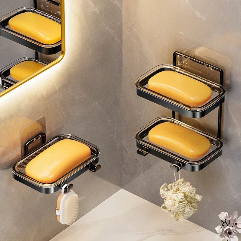 

Bathroom Soap Dish Wall Mounted Aluminum Alloy Soap Sponge Holder Self-adhesive Storage Holder Organizer Kitchen Soap Holder