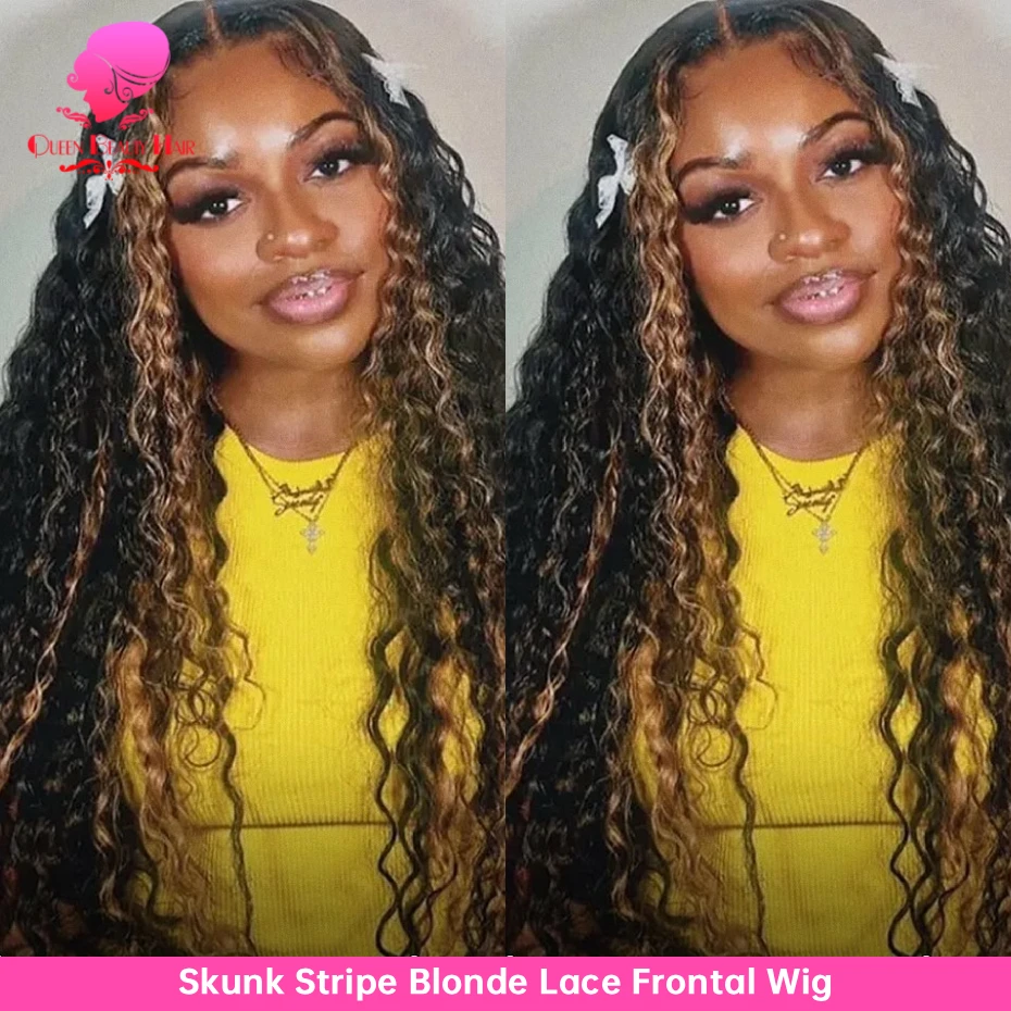 27 Skunk Stripe Perücken 13x4 13x6 360 Lace Frontal Perücke Wasserwelle Natürlich Gefärbte Echthaar-Perücken Blonde Highlight Lace Front Perücken – Detail 7