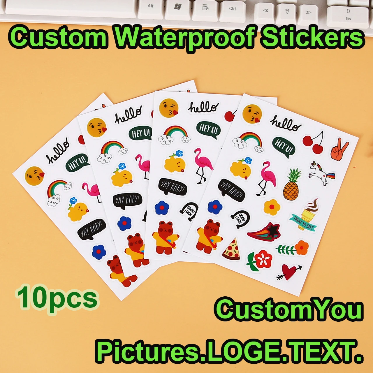 10PCS Custom Vinyl Logo Sticker Sheet Waterproof Decorative Label Laptop Cartoon Cute Anime Book Decoration 4pcs lot beautiful life ode series sticker book