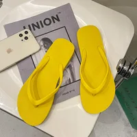 2022 Summer New Solid Color Comfortable Slippers Flip Flop Women Fashion Casual Non-Slip Couple Flip Flops Breathable Beach Shoe 2