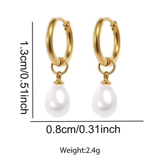 87010-48c926.jpg Boucles d'oreilles créoles en acier inoxydable pour femmes, pendentif en forme de goutte d'eau, Imitation de perles, tempérament Simple, bijoux cadeaux pour les déplacements quotidiens