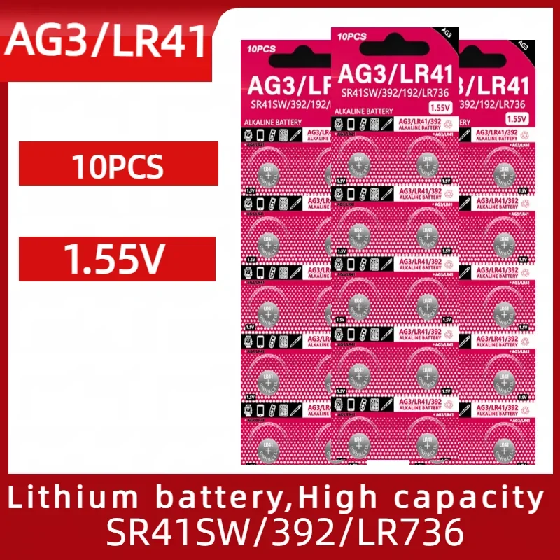 

New original AG3 LR41 10pcs 1.55V 40mAh Battery Cell for Watch Car Key Remote Calculator Electrical Toy Clock