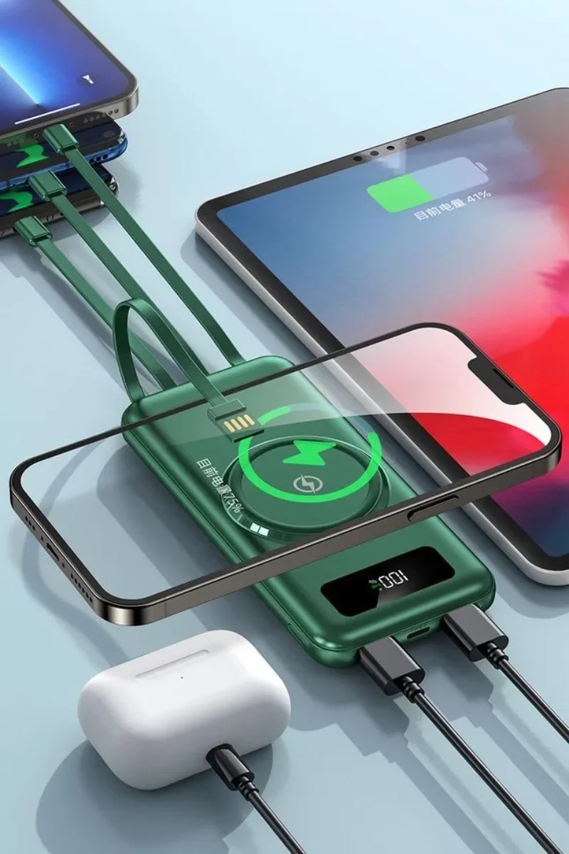 2024 New Wireless Power Bank 200000mAh Intelligent Control Direct Sales Portable Power Bank with Cable and Mobile Power Supply