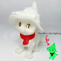 Magical 3D Printed Movable Cat Figurine with Witch Hat - Home and Office Decoration Gift - 11CM (Luminous)