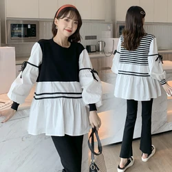 Sweet Lovely Patchwork Maternity Blouses Spring New Fashion Chic Ins Shirt Clothes for Pregnant Women Pregnancy tees Tops