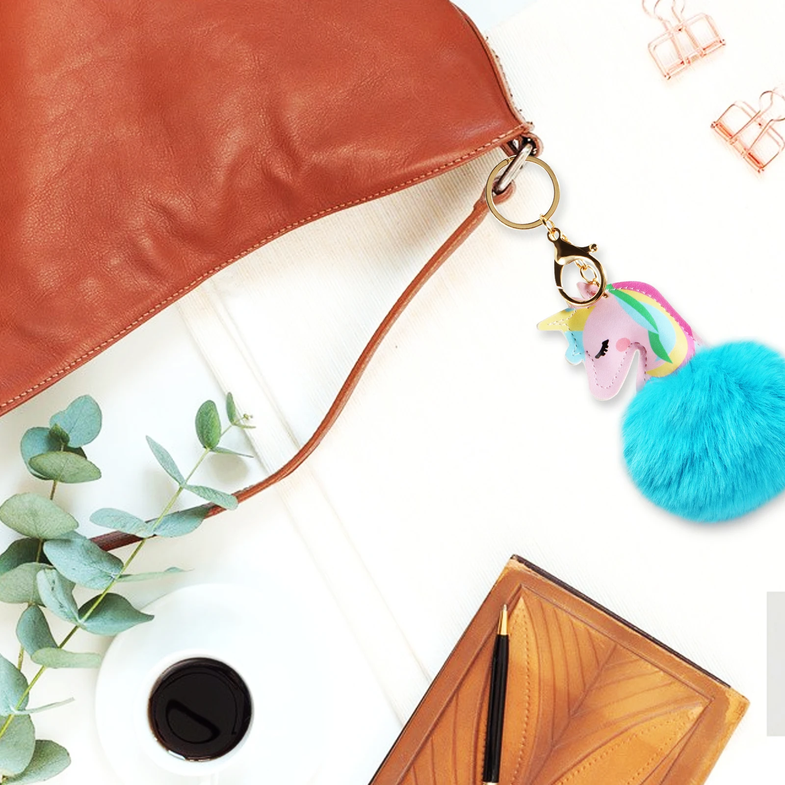 Qiiuuy 4 Pieces Cute Keychain Fluffy Faux Rabbit Fur Kawaii Keyring For Girls Womens Bag