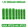 1.2V AA 4800mAh NI-MH Rechargeable Batteries+1.2 V AAA 3800 MAh Rechageable Battery NI-MH Battery 2