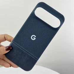 Luxury Matte Cotton Linen Leather Phone Case - Fashionable Simple Shockproof Protection Cover - Pixel 9Pro XL (Dark Blue)