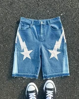 American fashion trend Street style wide-leg Jeans for men Y2k embroidered baggy jeans Goth punk High street casual shorts 1