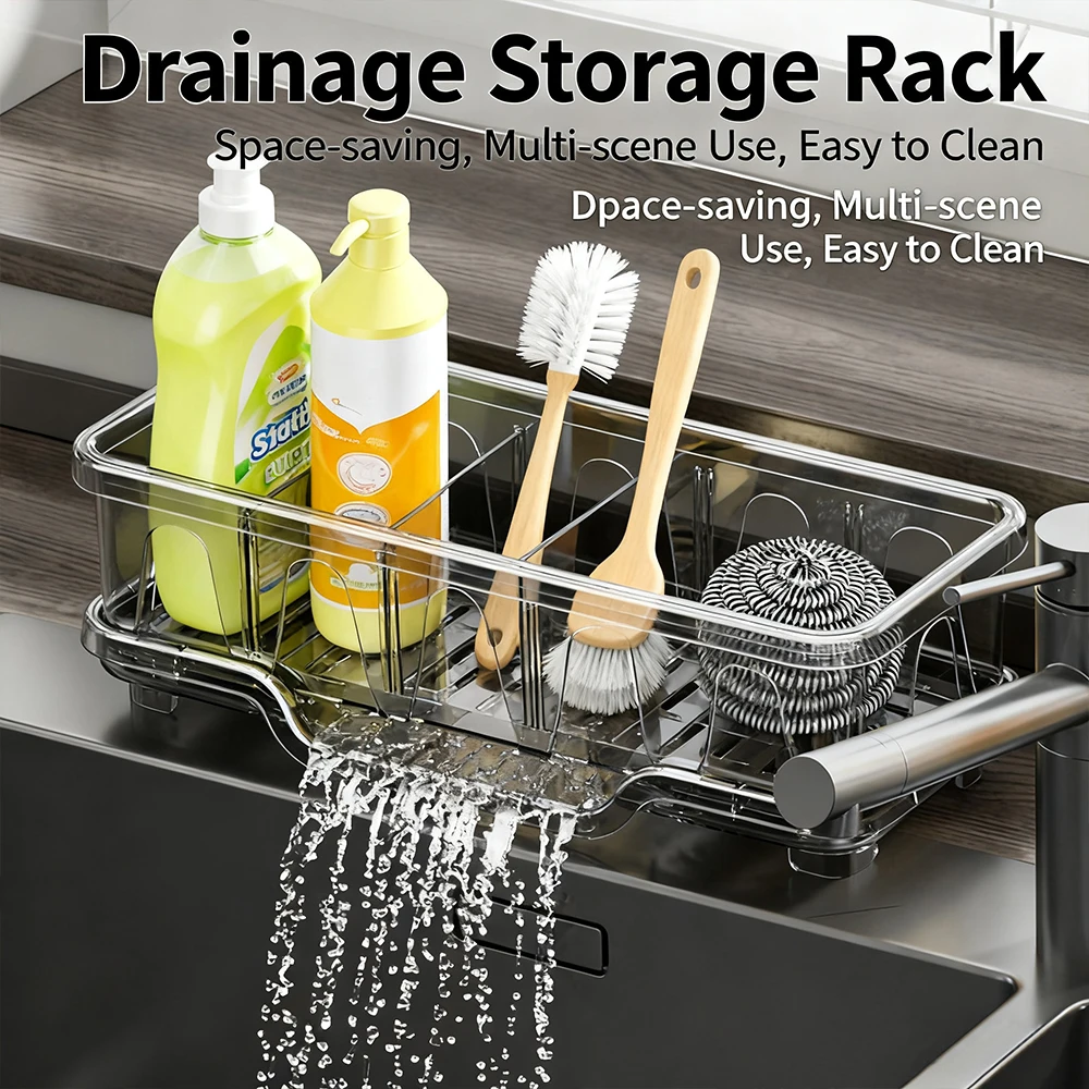 Kitchen Sink Storage Rack Made of PET Material No Need for Installation Detachable Multi-purpose Tableware Storage Container