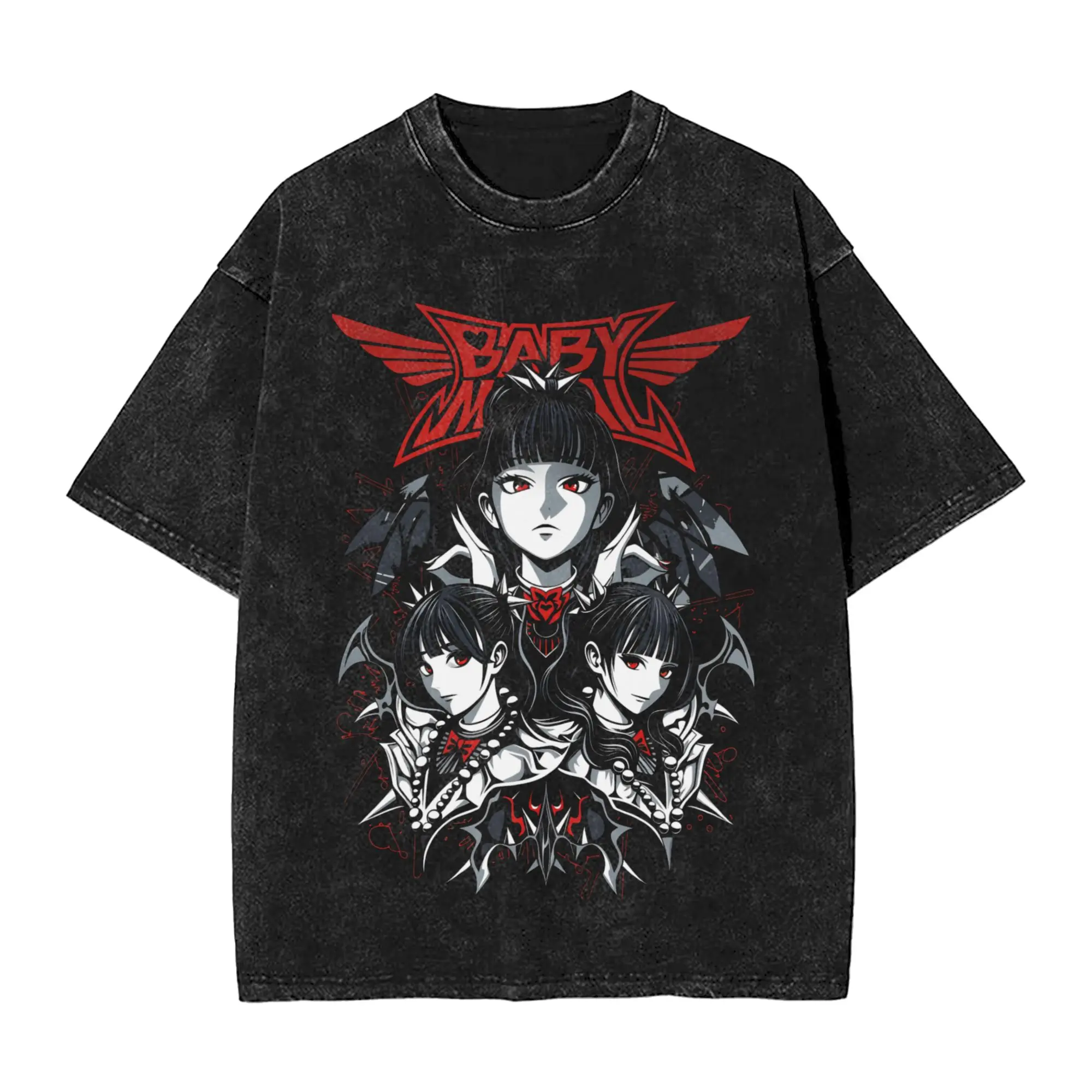 Babymetals Heavy Metal Band Washed T-Shirts Streetwear Hip Hop Fashion T-Shirt T-Shirt für Männer und Frauen, 100 % Baumwolle, Übergröße, Sommer