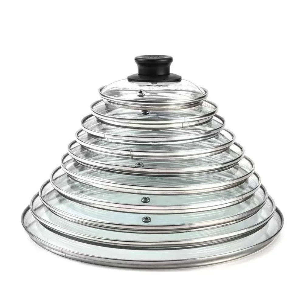 Durable Universal Pot Cover Tempered Glass Visible Pot Lid Stainless Steel Round Wok Pan Lid Kitchen Accessories