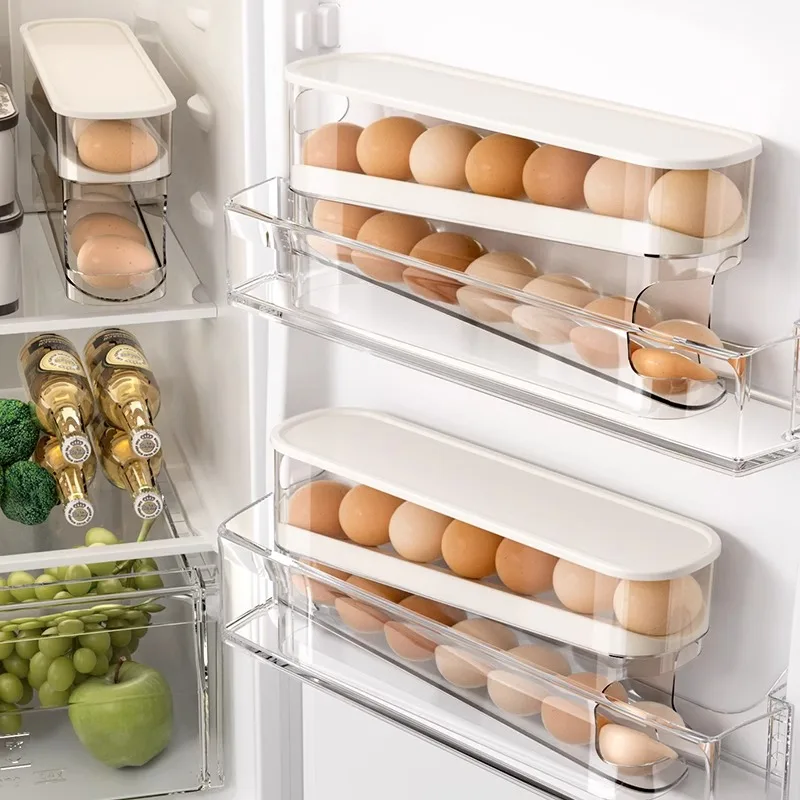Refrigerator Egg Storage Box Automatic Scrolling Egg Holder Household Large Capacity Kitchen Dedicated Roll Off Egg Storage Rack 3