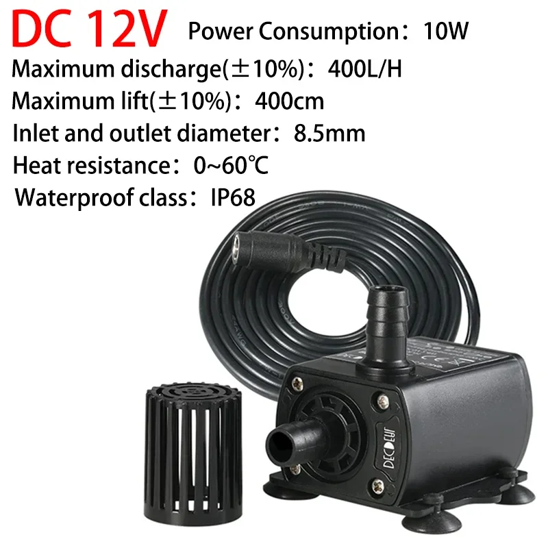 

Ultra-quiet DV12V Solar Brushless Water Pump 400L/H Computer Water-cooled Water Circulation Fountain Water and Land Water Pump