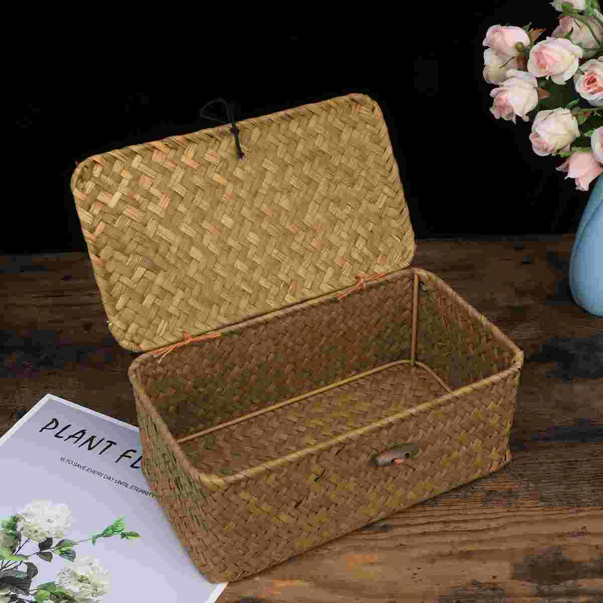 

Wicker Storage Basket Woven Storage Basket Storage Basket With Lid Woven Basket With Lid Rectangular Small Basket Organize Snack